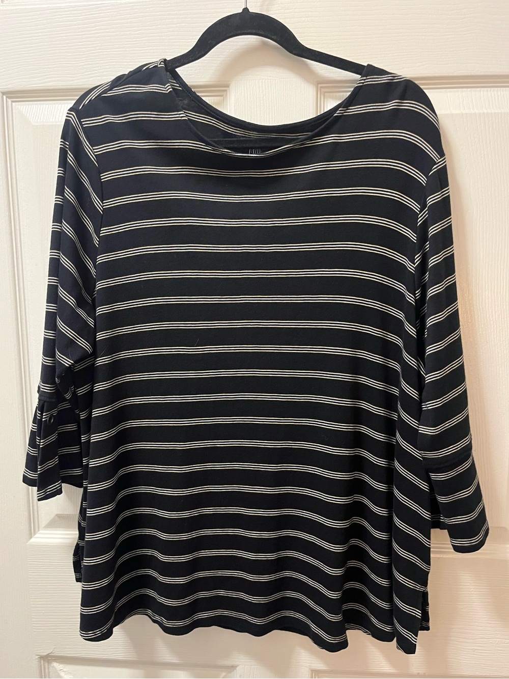 J.Jill Pima Cotton Tee Size 2X Black Striped 3/4 Sleeve Flare Detail Tunic Top